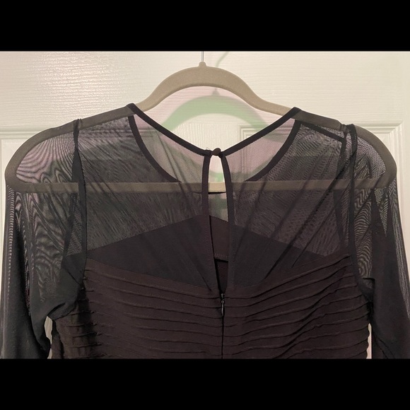 Calvin Klein | Black Bodycon Ruffled Dress with Sheer Neckline and sleeve - Picture 3 of 5